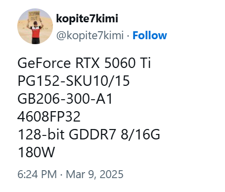 RTX 5060 Ti、RTX 5060规格曝光:核心数只增加不到6%