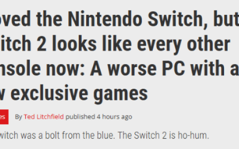 媒体锐评Switch 2：有点独占作品 但不再特别