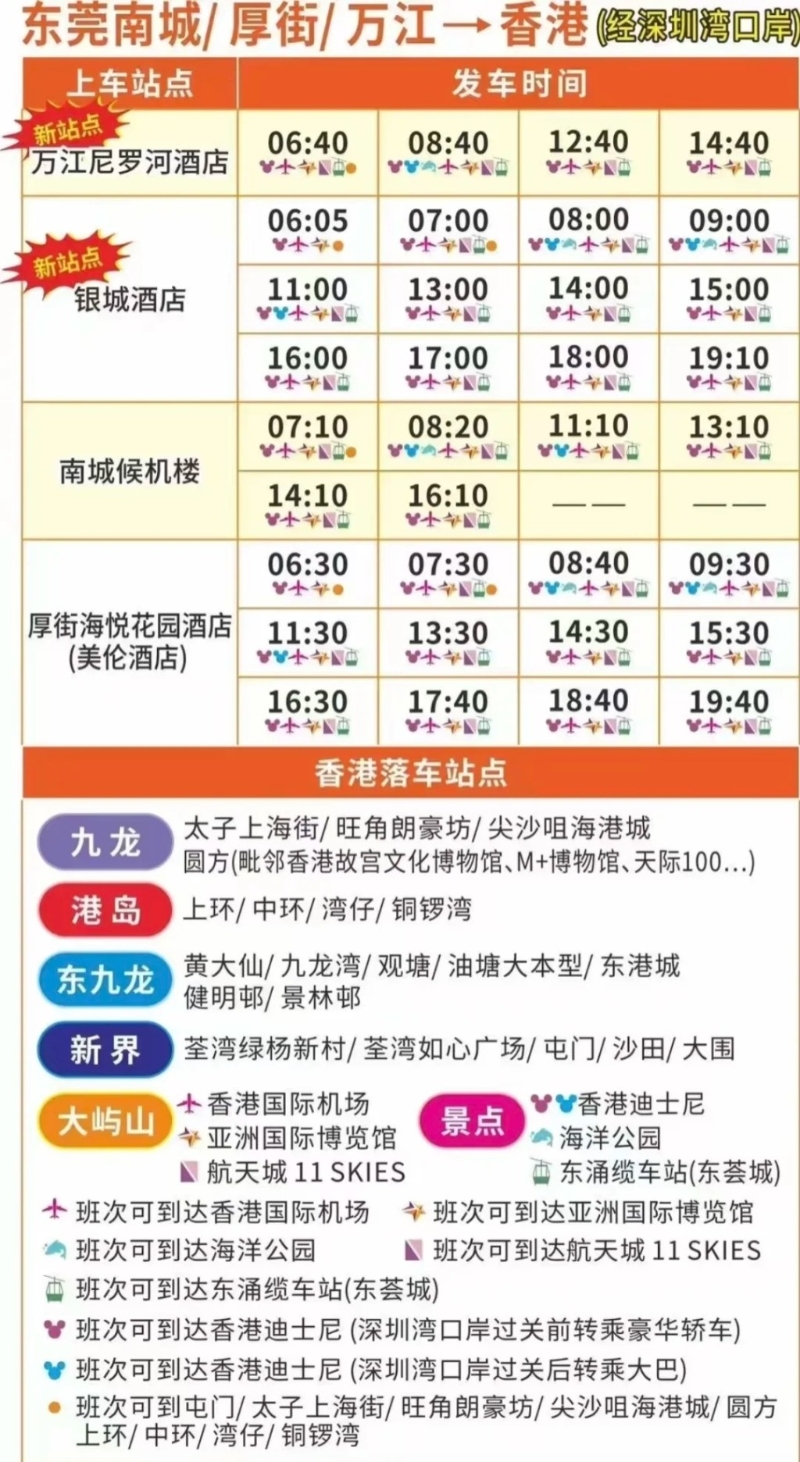 东莞至香港班次及上下车地点（Tóng@小红书）
