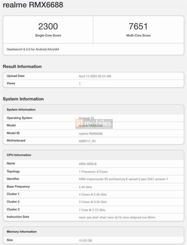 首款天玑9400+性能旗舰！真我GT7跑分曝光：单核2300分