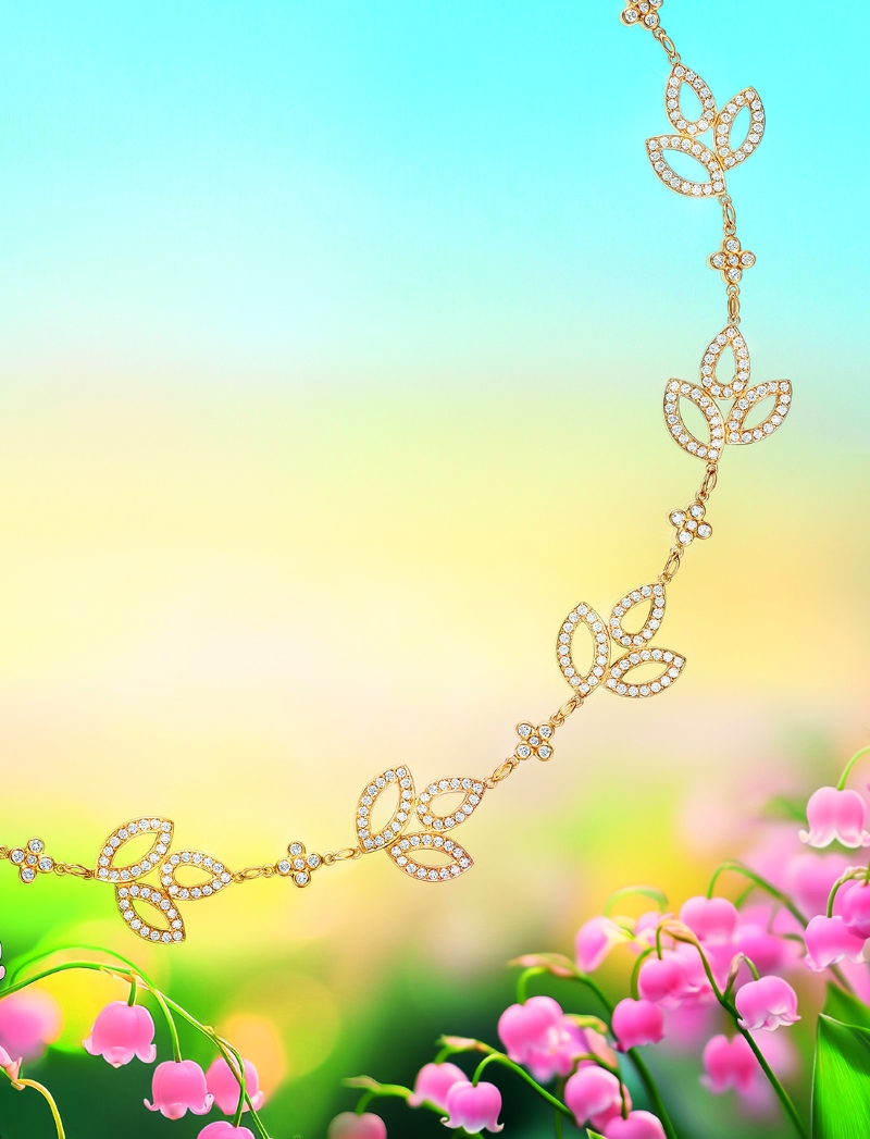 Lily Cluster黄金钻石项链，铂金底座上镶嵌619颗圆形明亮式切工钻石，总重约5.33卡。