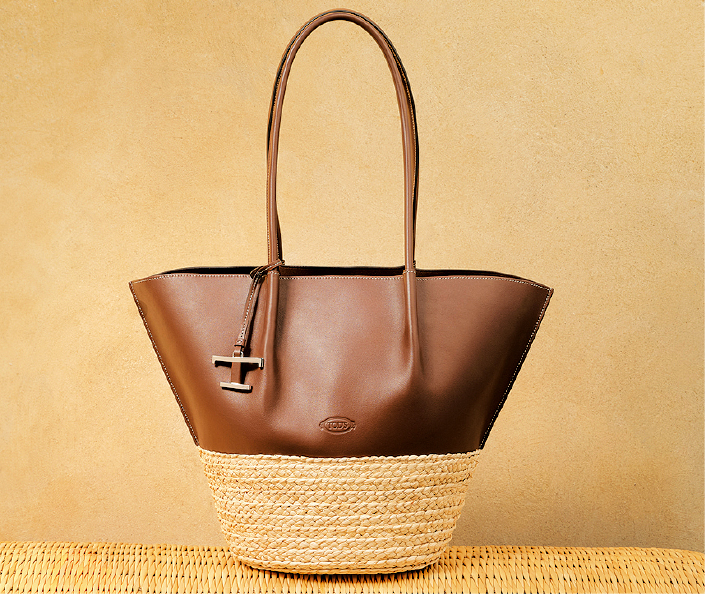 Tod's草编皮革Shopping Tote。