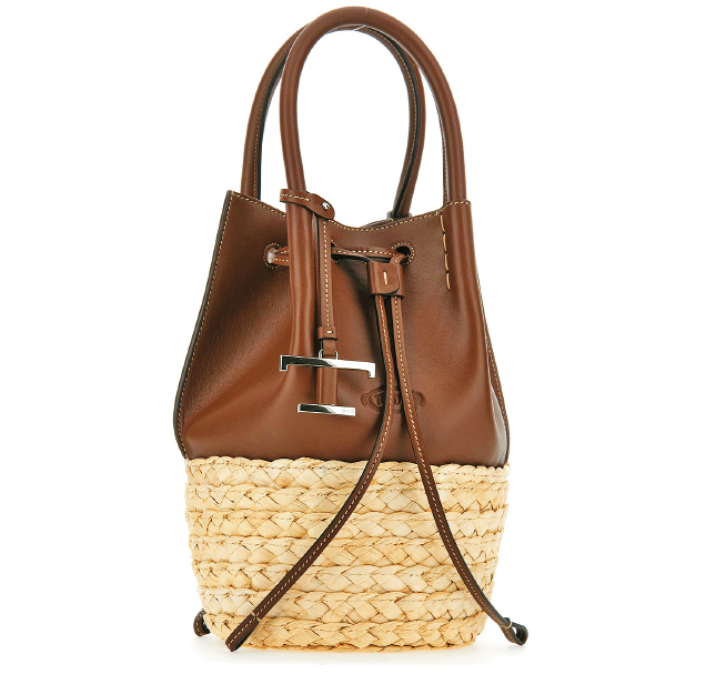Tod's皮革水桶袋配以草编底部，上班或假日都适合使用。（$11,600）