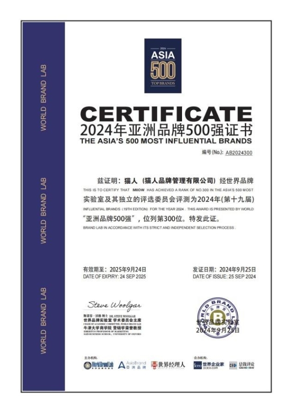 全球品牌中国线上500强榜单发布：猫人位列TOP28，领跑内衣品类