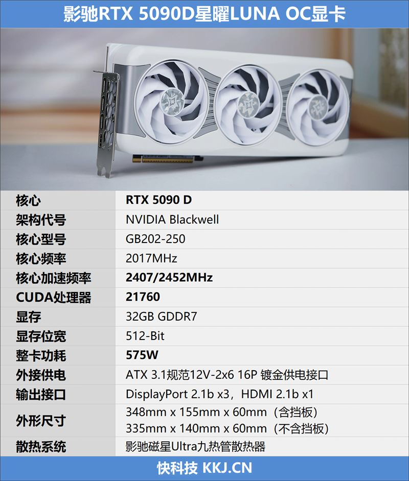 影驰RTX 5090 D星曜LUNA OC显卡评测：最强旗舰 独特磁吸随时恢复满血