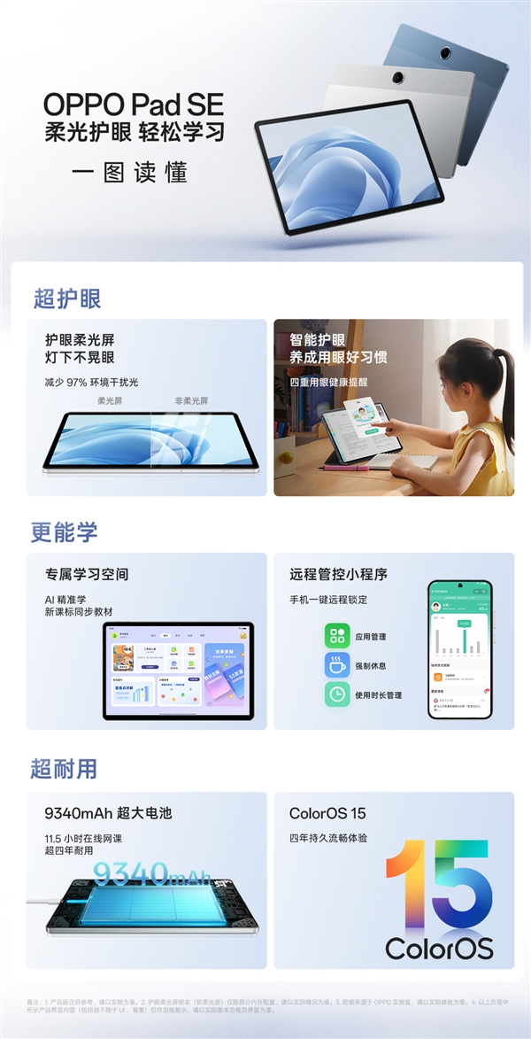国补价721.65元起！OPPO Pad SE发布：11英寸柔光屏、内置教材/教辅