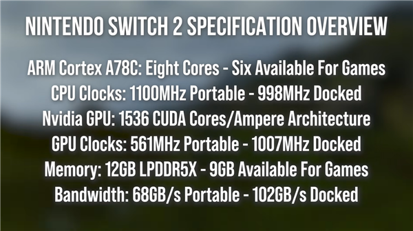 Switch 2完整频率确认!主机模式下CPU 998MHz、GPU 1007MHz