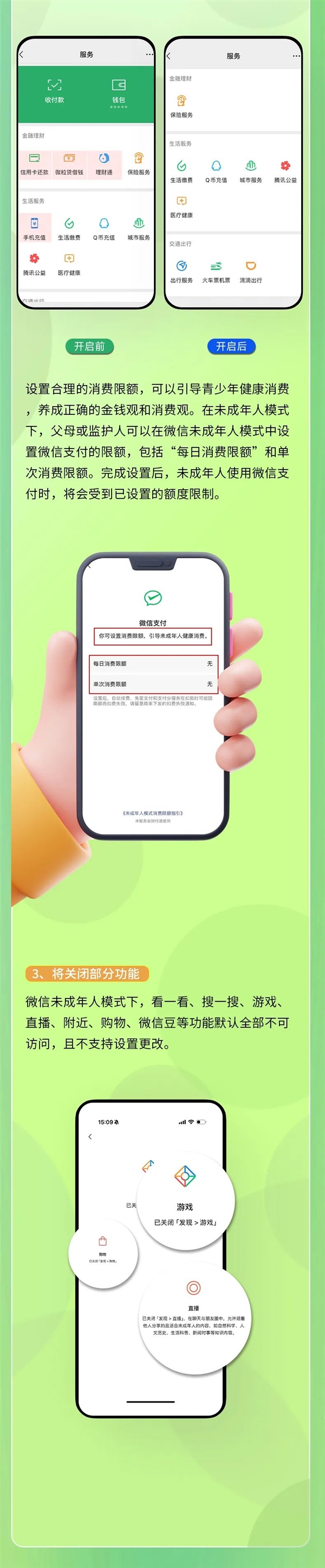 一图看懂：微信未成年人模式上线 变身纯享版聊天APP
