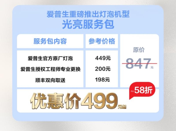 “焕”醒亮度，“包”您满意！爱普生家用投影机换灯服务包全新上线