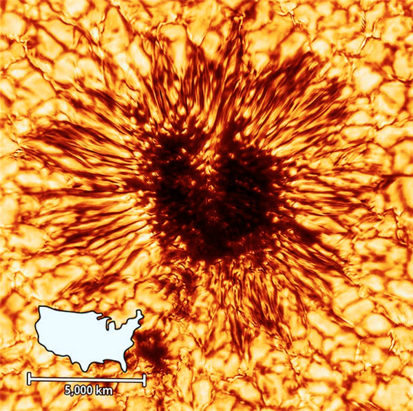 史上最清晰太阳黑子照片公布！能放进去三个美国