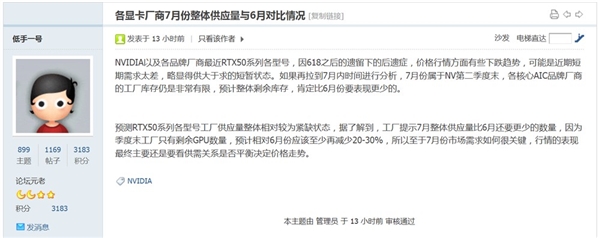 避免RTX 50跌价太严重:NVIDIA计划减少供应量!