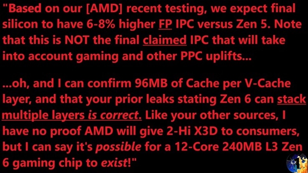 Intel彻底没法玩！AMD Zen6要用多层3D堆叠缓存：IPC提升超Zen5