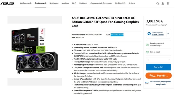 华硕ROG夜神RTX 5090 BTF显卡已开售：标价最低25000元！