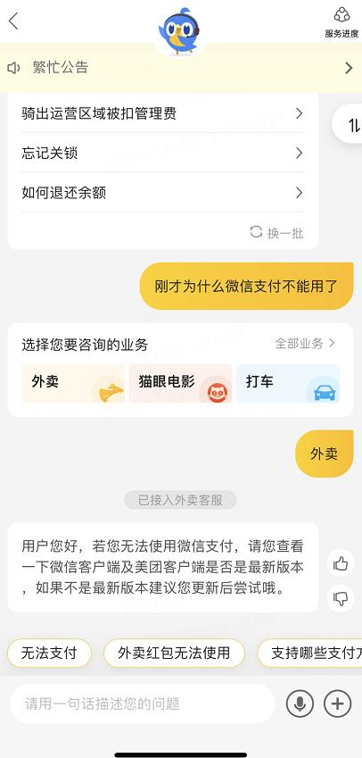 美团智能客服对话界面