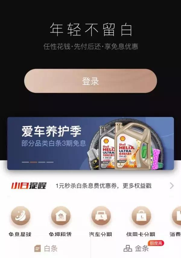 年轻人使用京东白条进行消费的界面截图