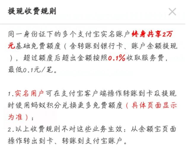支付宝手续费规则示意图