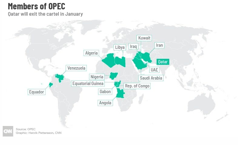 OPEC成员国地图