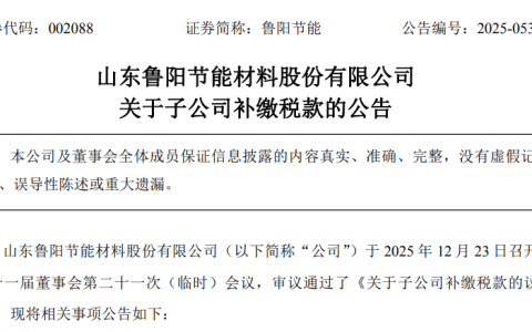 踩雷税收优惠！鲁阳节能子公司补缴5904万，股价年内跌超10%