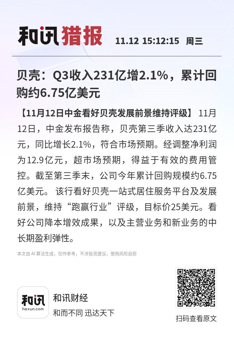 贝壳Q3业绩报告
