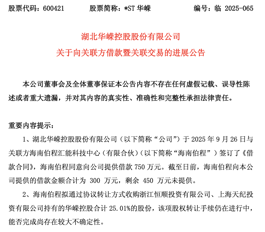 两收监管警示仍违规,海南伯程收购*ST华嵘爽约,4504万违约金待追偿