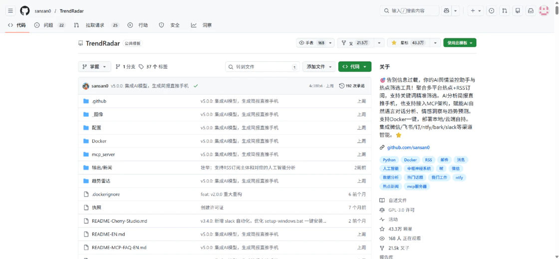 多平台热点聚合+AI 深度分析,TrendRadar NAS 部署教程助力高效情报获取