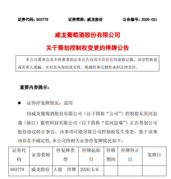 葡萄 “危”!威龙股份实控人被查,连亏两季,控股股东要卖冻结股份易主