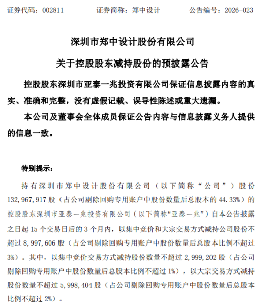 刚披露订单大增52%，郑中设计控股股东就抛减持计划，半年两度套现超2.3亿