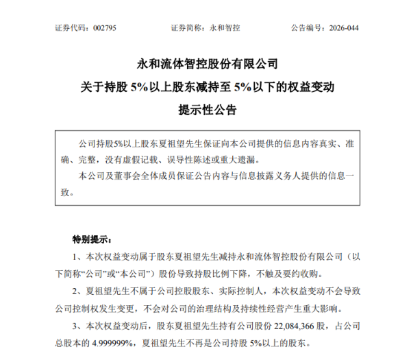 永和智控营收降16.7%连续三年亏，股东减持高管仍拿175万薪酬