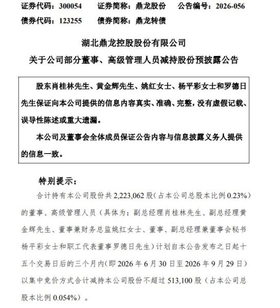 鼎龙股份5位董监高拟集体减持,副总年薪104.5万超董事长